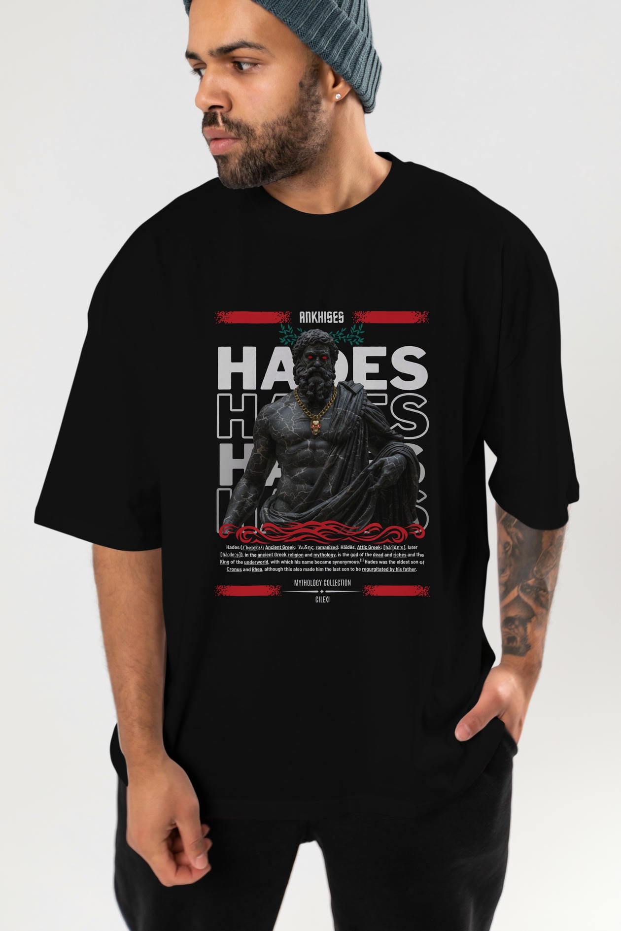 Hades 1 ön Baskılı Oversize t-shirt Erkek Kadın %100 Pamuk Bisiklet Yaka tişort