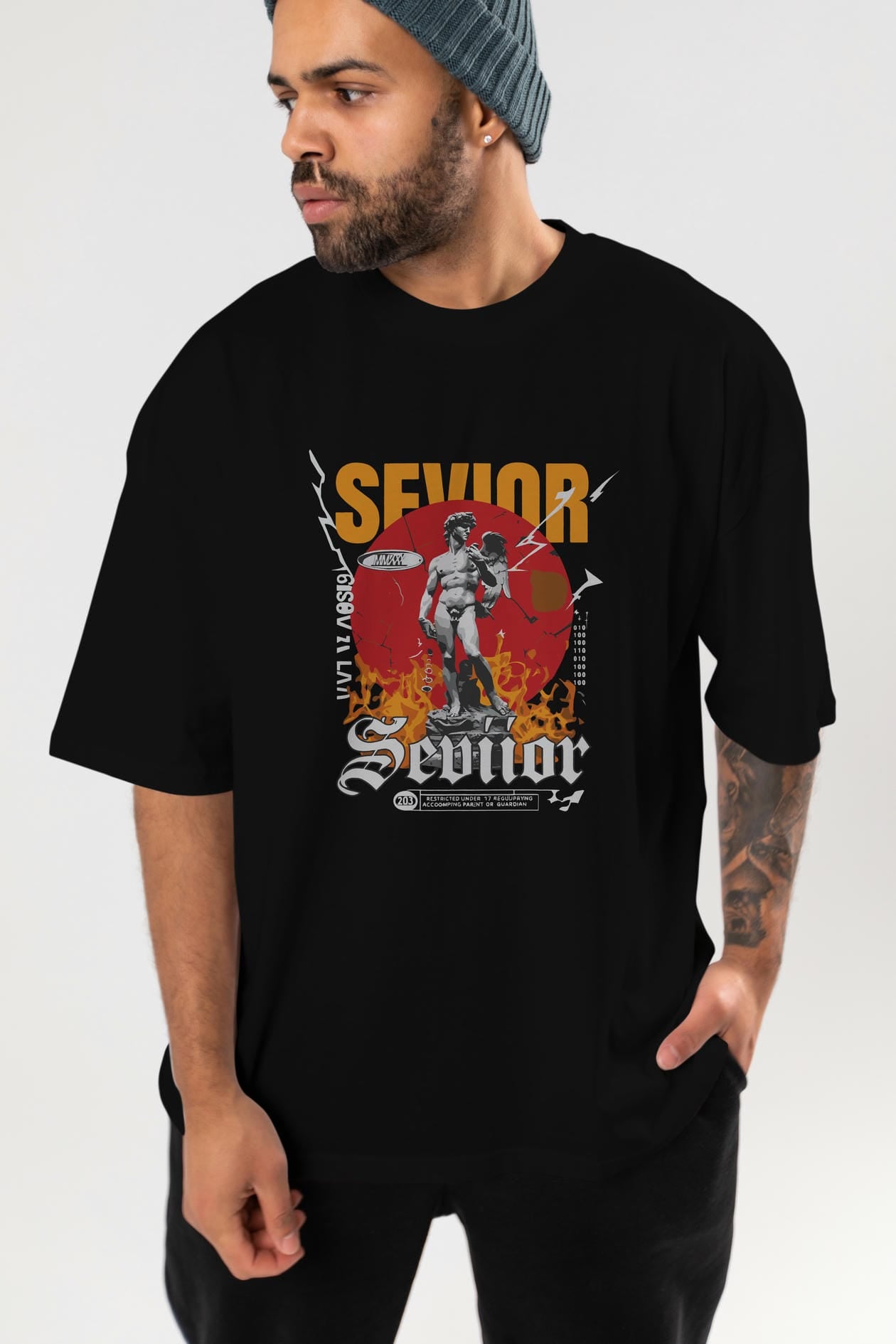 Sevior ön Baskılı Oversize t-shirt Erkek Kadın %100 Pamuk Bisiklet Yaka tişort