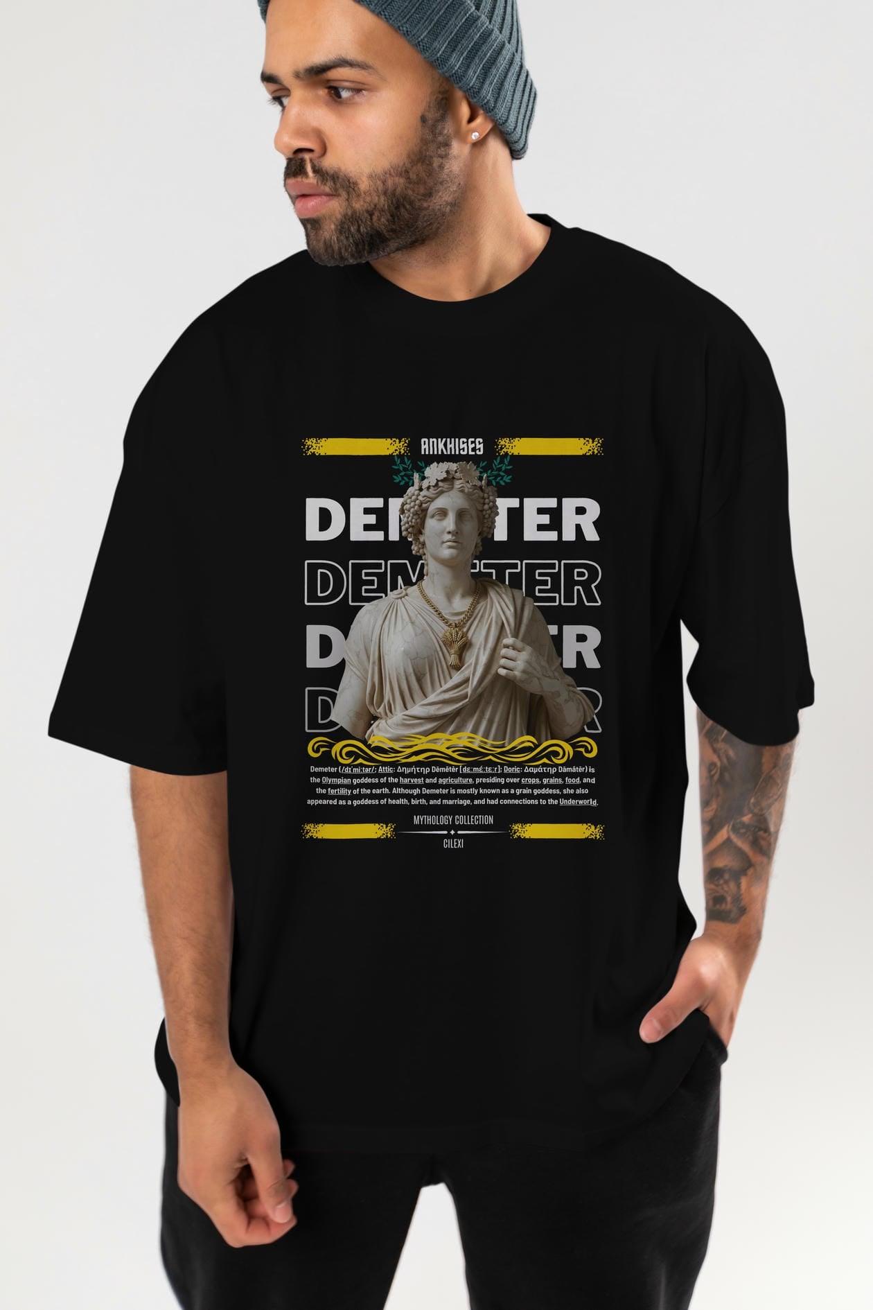 Demeter 2 ön Baskılı Oversize t-shirt Erkek Kadın %100 Pamuk Bisiklet Yaka tişort