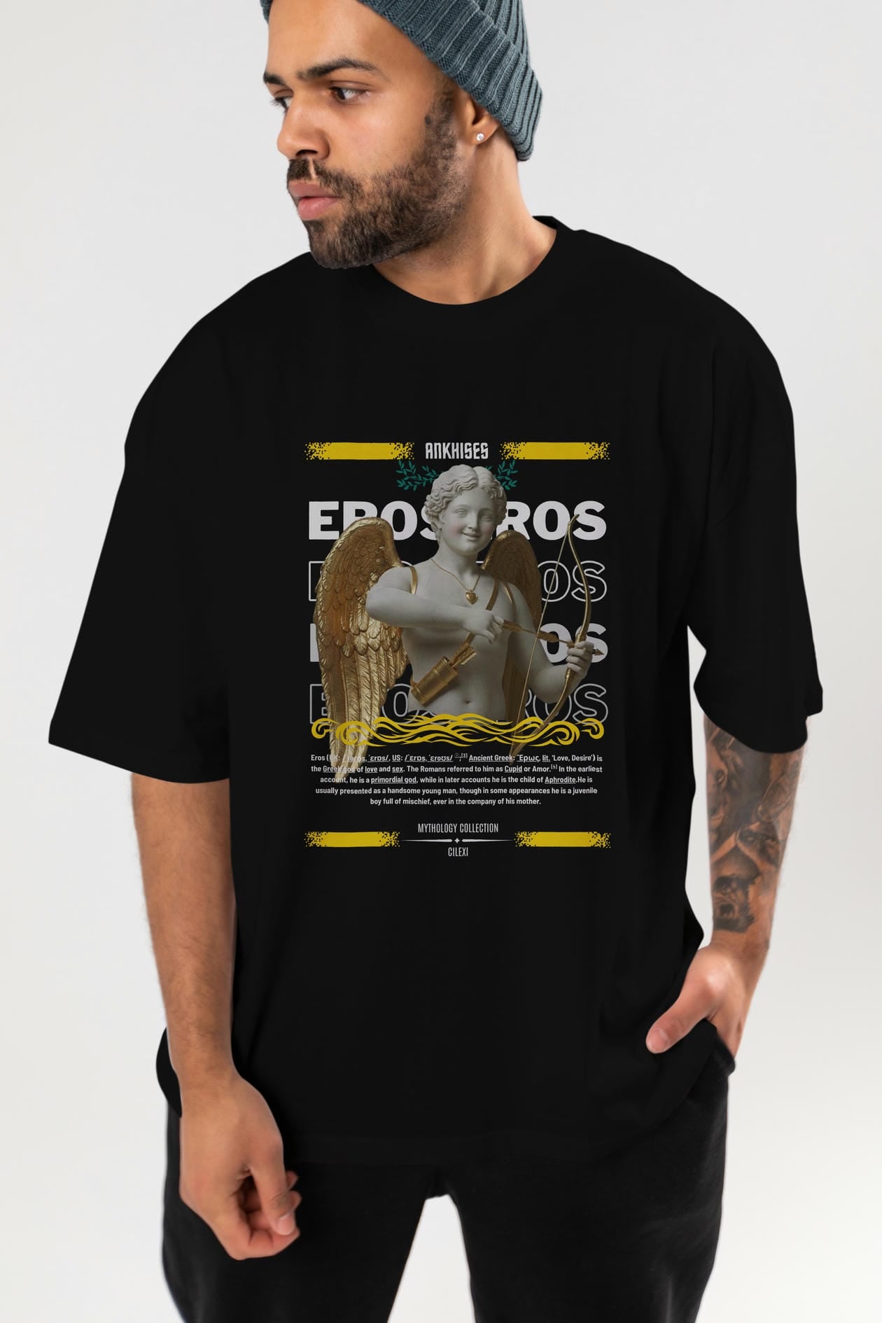 Eros ön Baskılı Oversize t-shirt Erkek Kadın %100 Pamuk Bisiklet Yaka tişort
