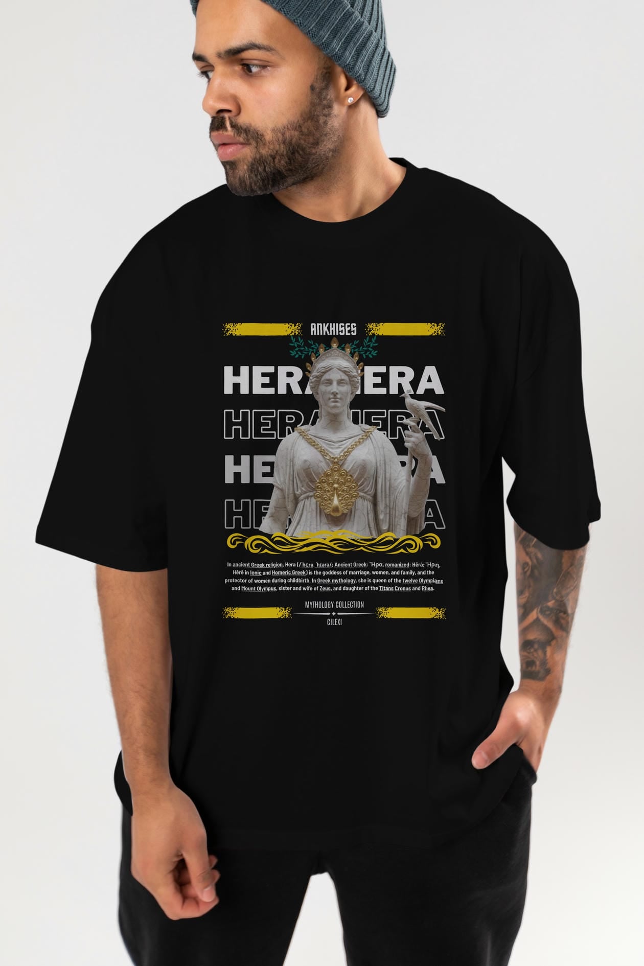 Hera 2 ön Baskılı Oversize t-shirt Erkek Kadın %100 Pamuk Bisiklet Yaka tişort