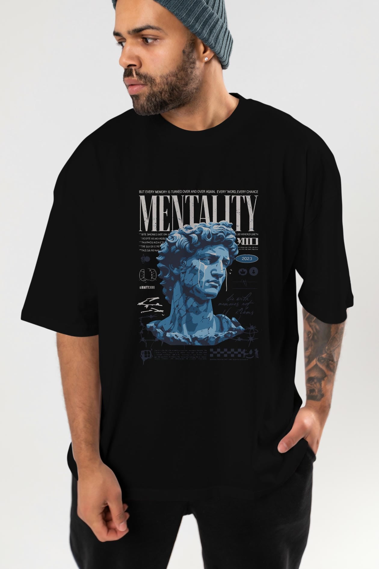 Mentality 2 ön Baskılı Oversize t-shirt Erkek Kadın %100 Pamuk Bisiklet Yaka tişort