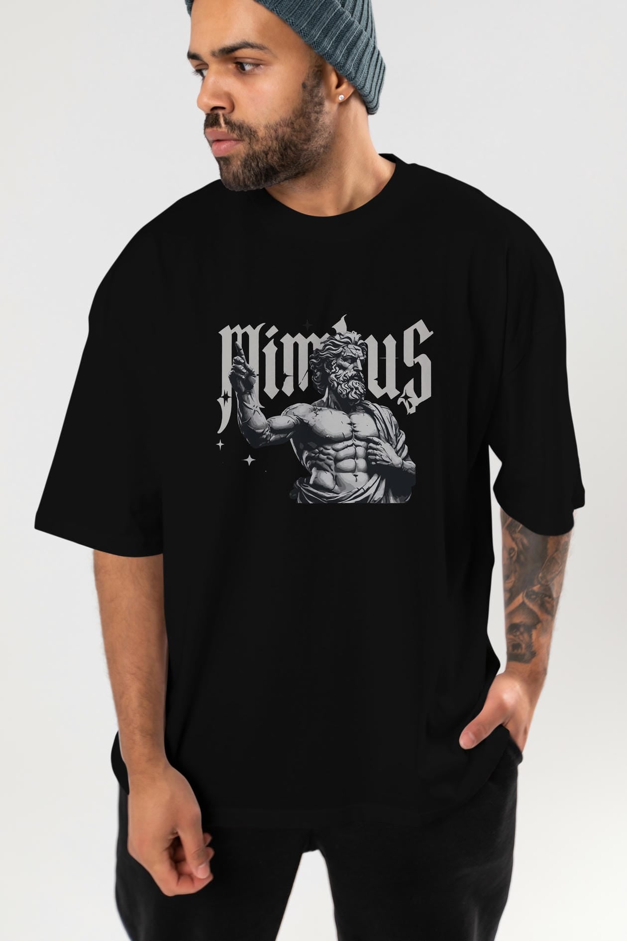 Mimbus Zeus ön Baskılı Oversize t-shirt Erkek Kadın %100 Pamuk Bisiklet Yaka tişort