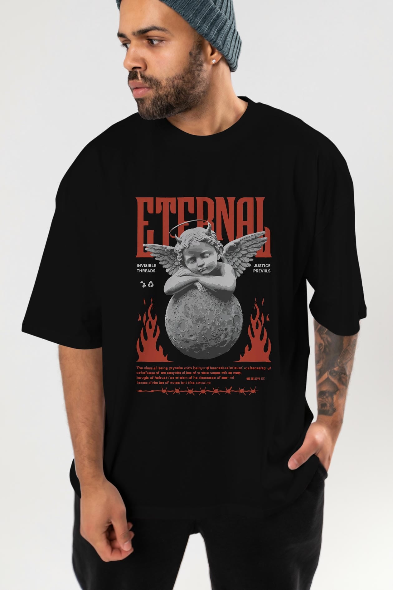 Eternal ön Baskılı Oversize t-shirt Erkek Kadın %100 Pamuk Bisiklet Yaka tişort