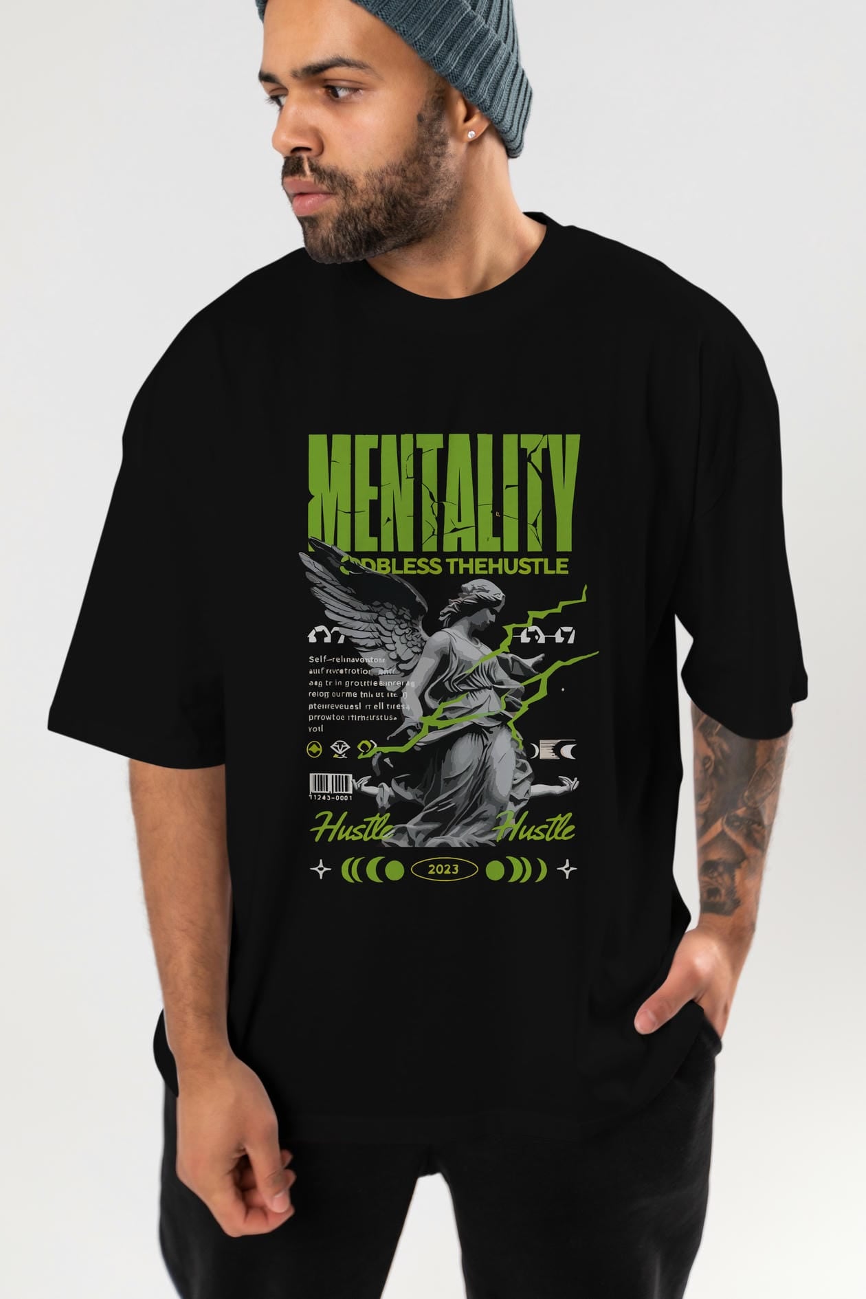 Mentality ön Baskılı Oversize t-shirt Erkek Kadın %100 Pamuk Bisiklet Yaka tişort