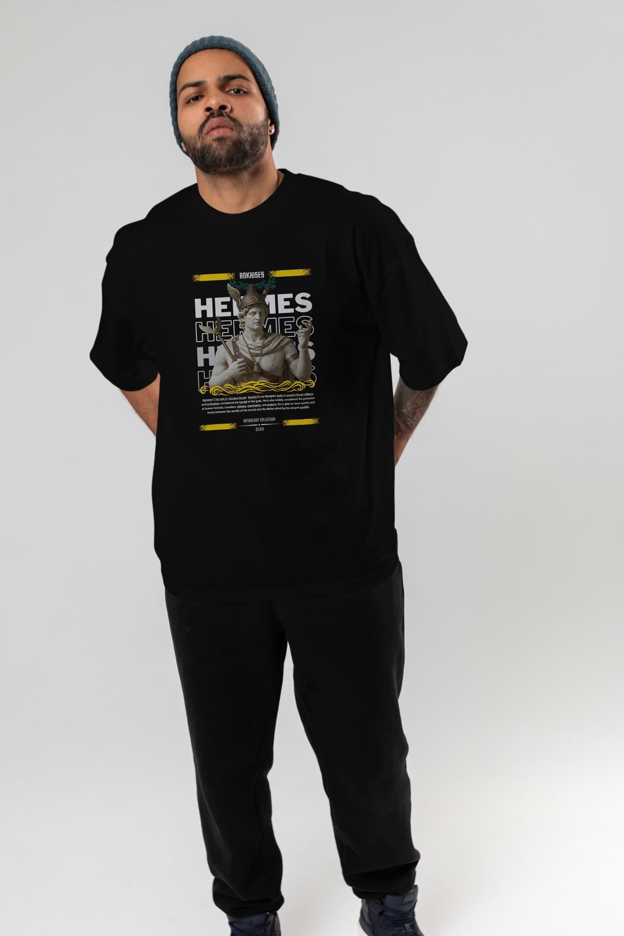 Hermes 1 ön Baskılı Oversize t-shirt Erkek Kadın %100 Pamuk Bisiklet Yaka tişort