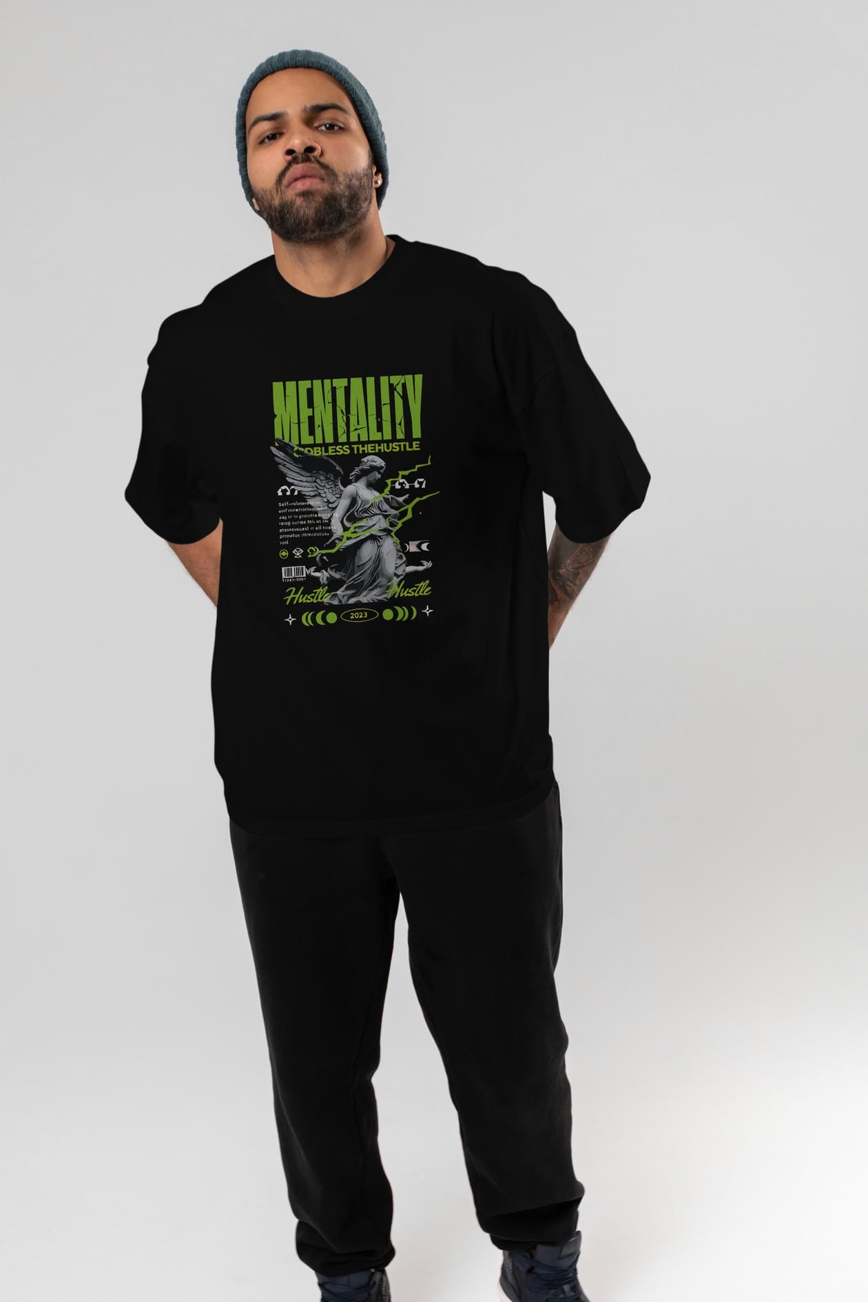 Mentality ön Baskılı Oversize t-shirt Erkek Kadın %100 Pamuk Bisiklet Yaka tişort