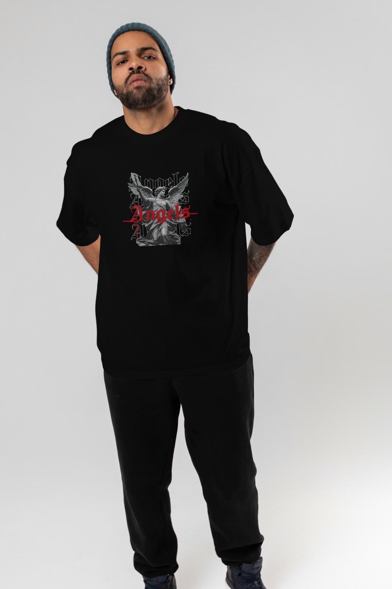 Angels ön Baskılı Oversize t-shirt Erkek Kadın %100 Pamuk Bisiklet Yaka tişort