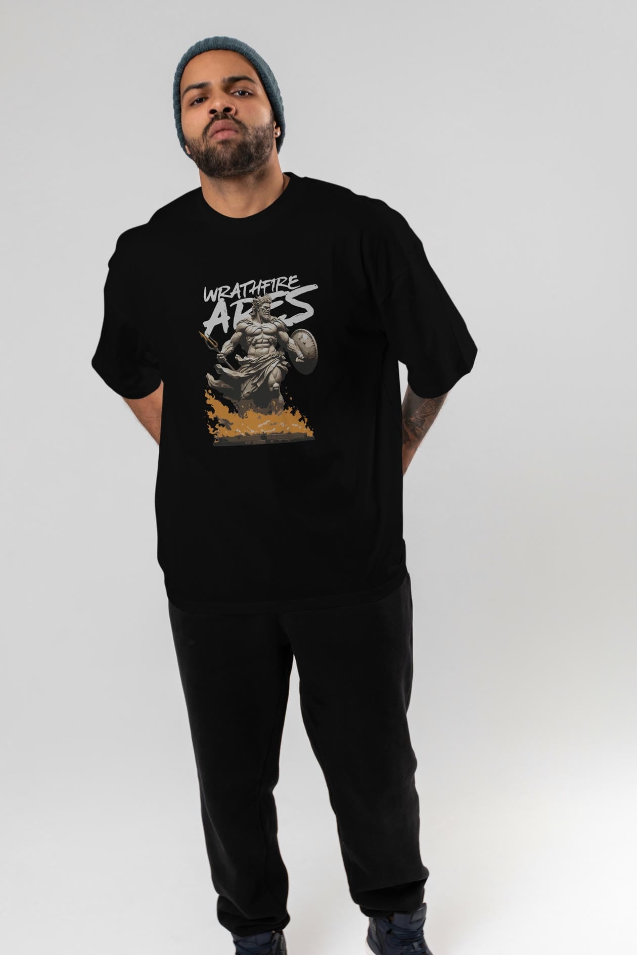 WrathFire Ares ön Baskılı Oversize t-shirt Erkek Kadın %100 Pamuk Bisiklet Yaka tişort
