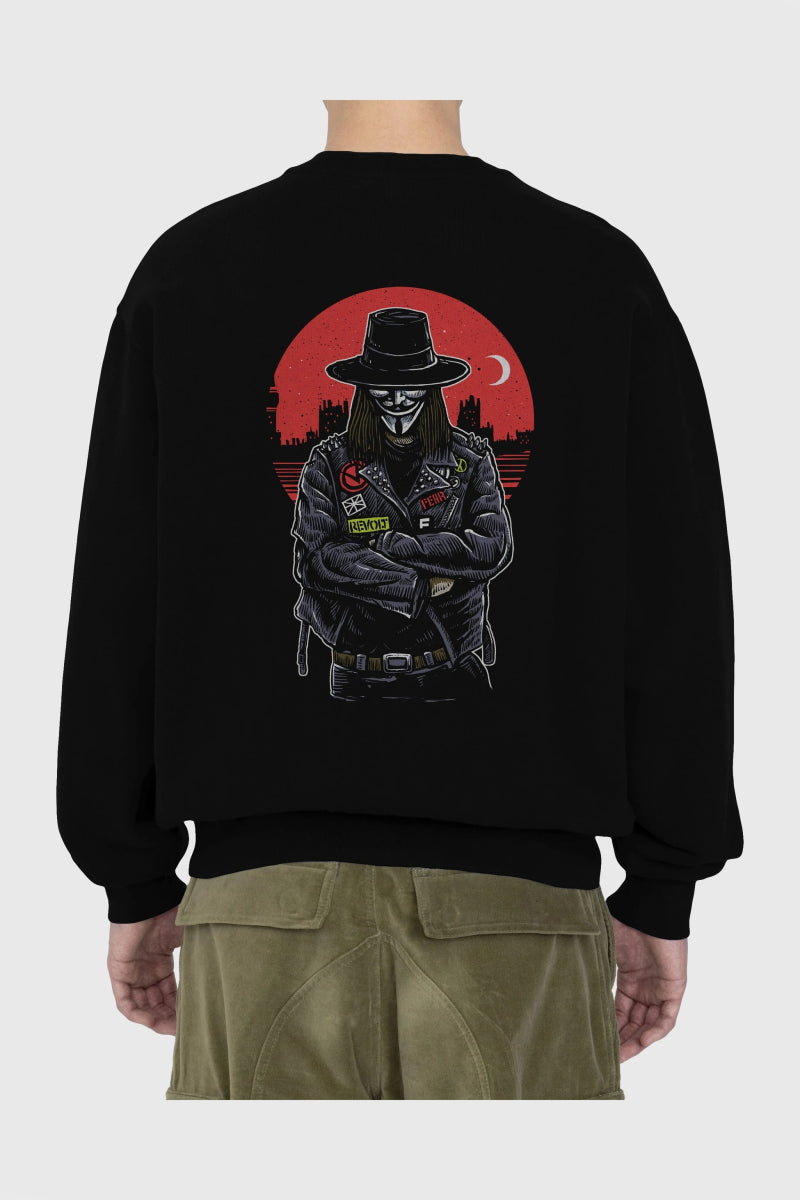 vendetta Arka Baskılı Oversize Sweatshirt Erkek Kadın Unisex - Cilexi