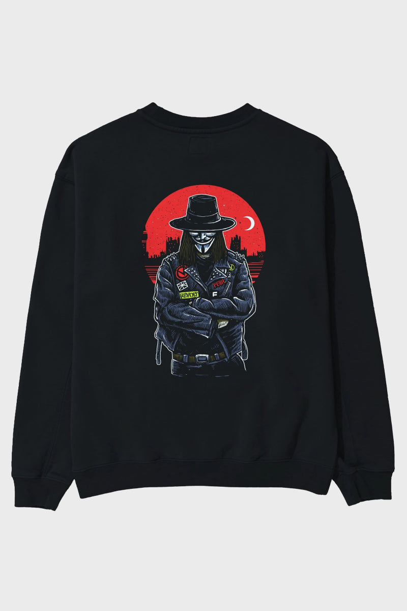vendetta Arka Baskılı Oversize Sweatshirt Erkek Kadın Unisex - Cilexi