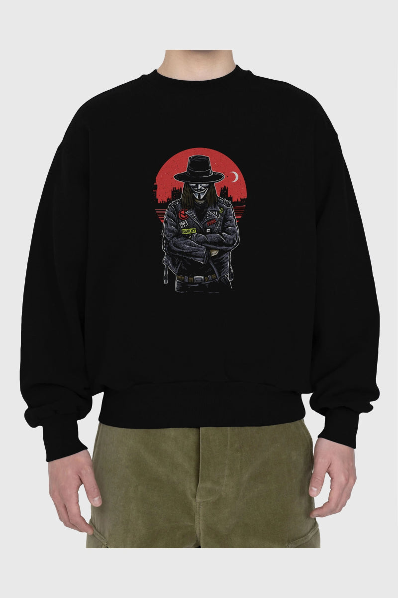 vendetta Ön Baskılı Oversize Sweatshirt Erkek Kadın Unisex - Cilexi