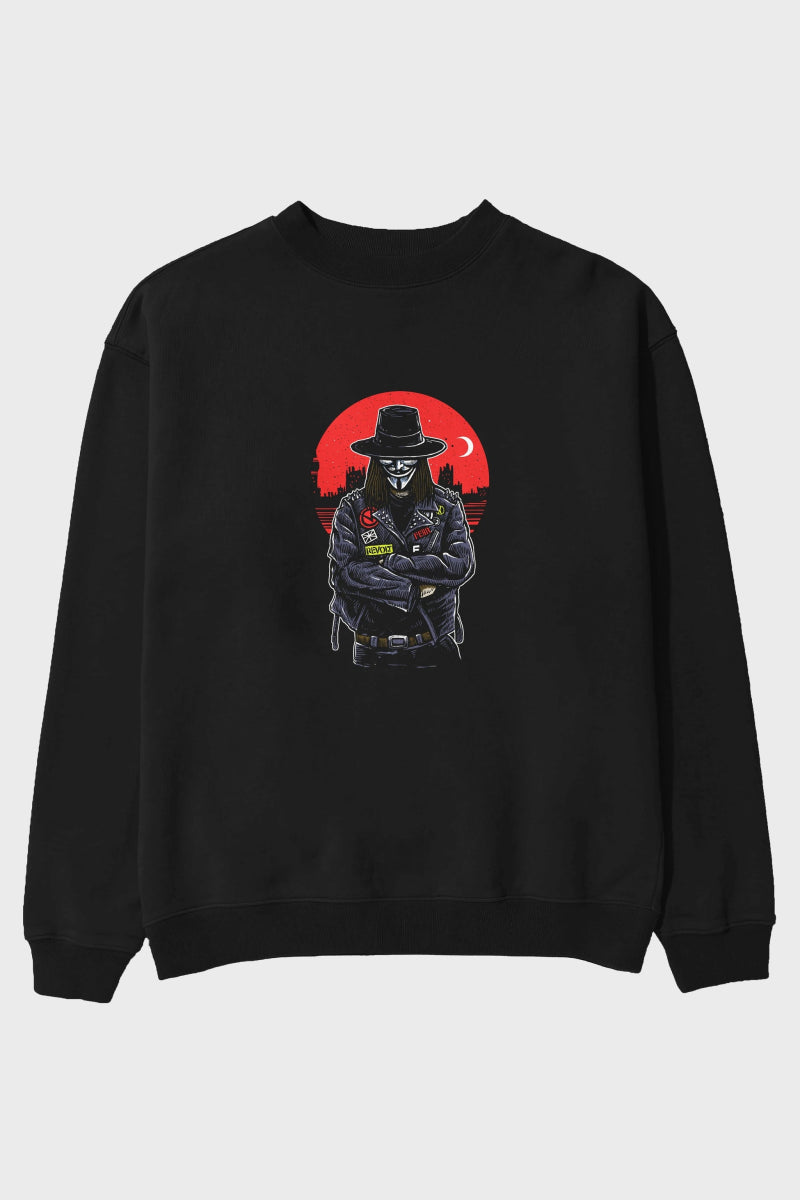 vendetta Ön Baskılı Oversize Sweatshirt Erkek Kadın Unisex - Cilexi