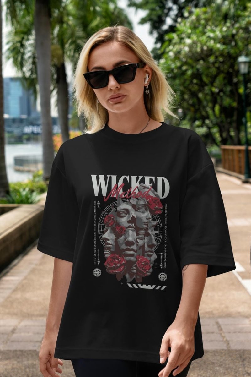 Wicked Method ön Baskılı Oversize t-shirt Erkek Kadın %100 Pamuk Bisiklet Yaka tişort - Cilexi