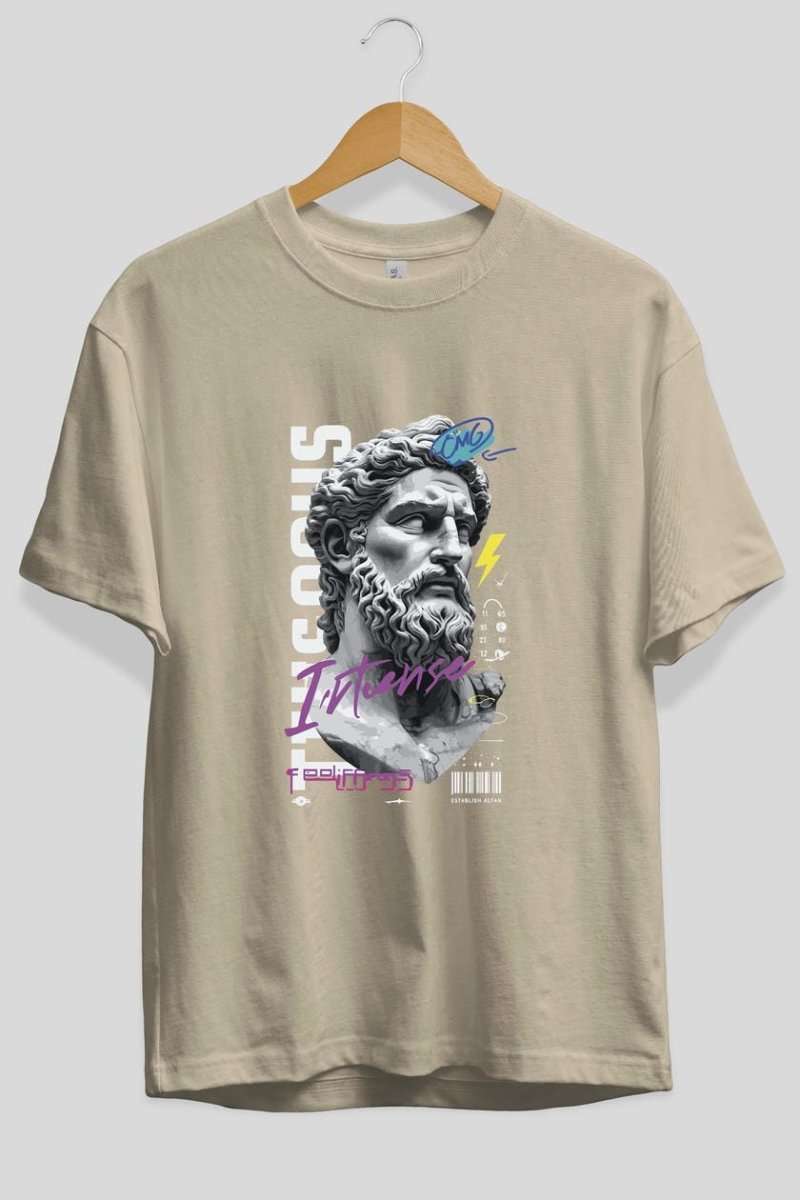 Zeus Intense ön Baskılı Oversize t-shirt Erkek Kadın %100 Pamuk Bisiklet Yaka tişort - Cilexi