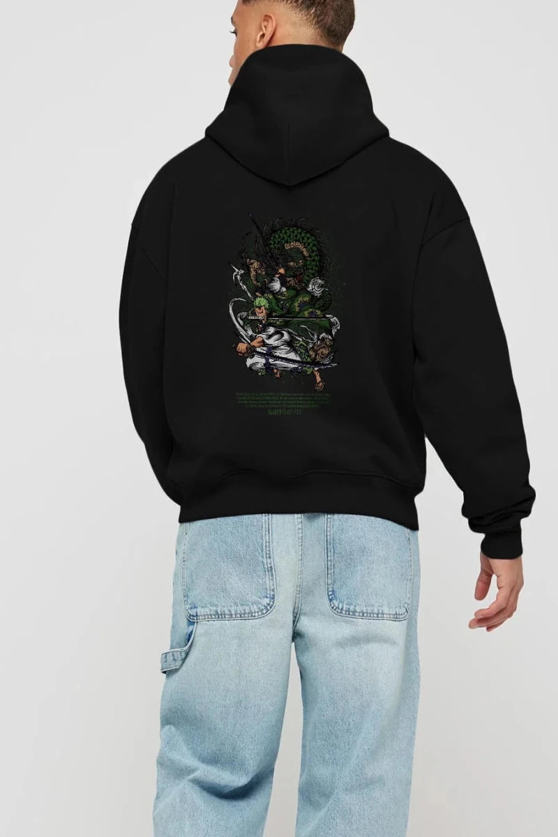 Zoro - ONE PIECE Anime Arka Baskılı Hoodie Oversize Kapüşonlu Sweatshirt Erkek Kadın Unisex - Cilexi