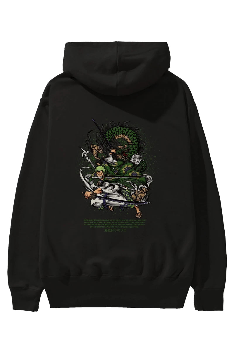 Zoro - ONE PIECE Anime Arka Baskılı Hoodie Oversize Kapüşonlu Sweatshirt Erkek Kadın Unisex - Cilexi