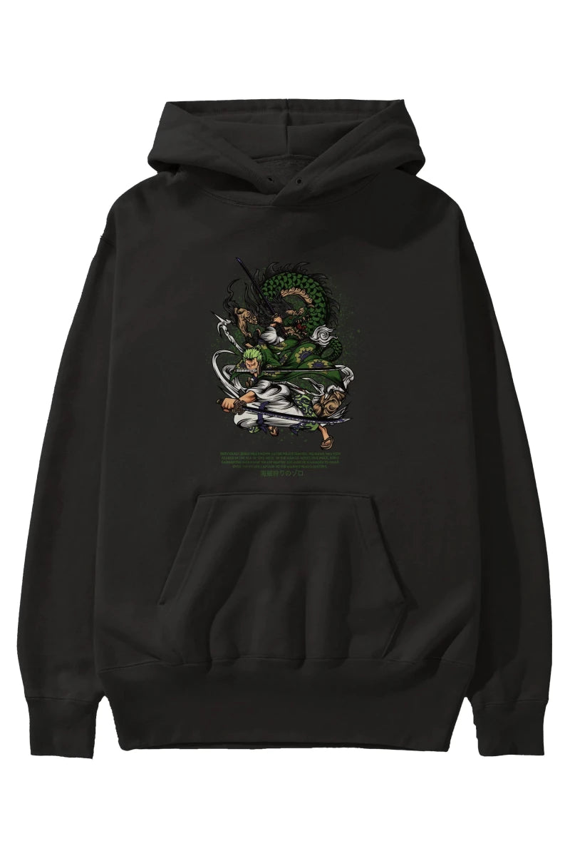 Zoro - ONE PIECE Anime Ön Baskılı Hoodie Oversize Kapüşonlu Sweatshirt Erkek Kadın Unisex - Cilexi