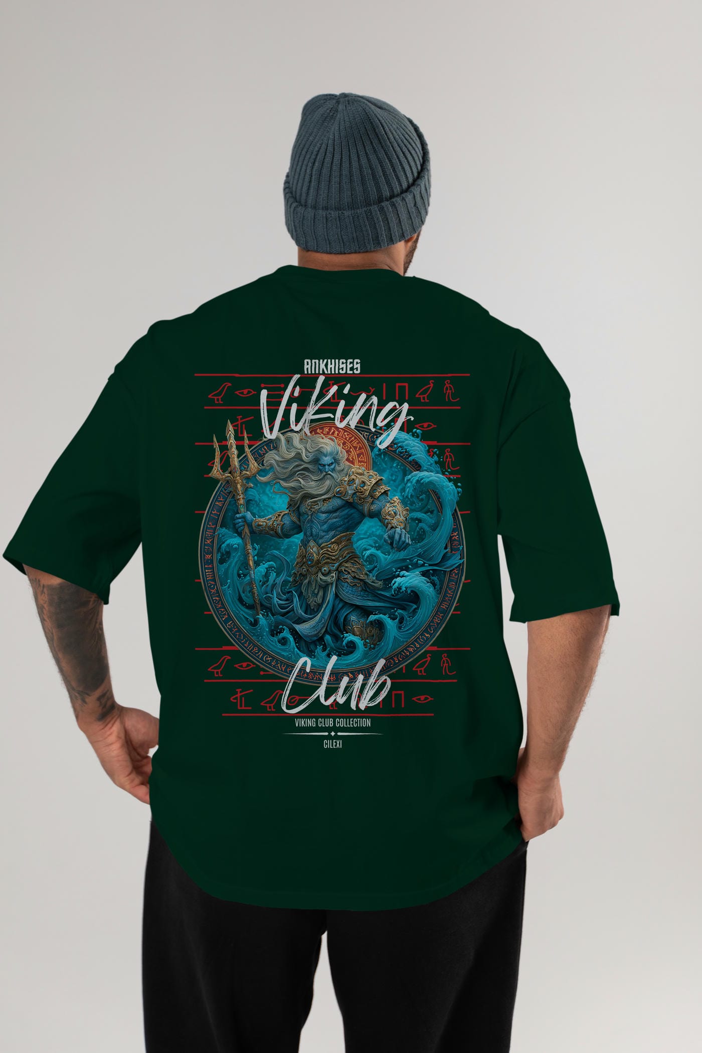 Njord Arka Baskılı Oversize t-shirt Erkek Kadın %100 Pamuk Bisiklet Yaka tişort