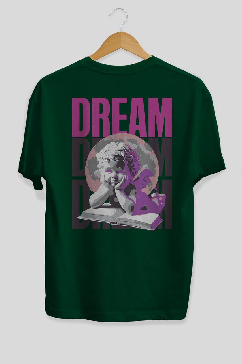 Dream Angel Arka Baskılı Oversize t-shirt Erkek Kadın %100 Pamuk Bisiklet Yaka tişort