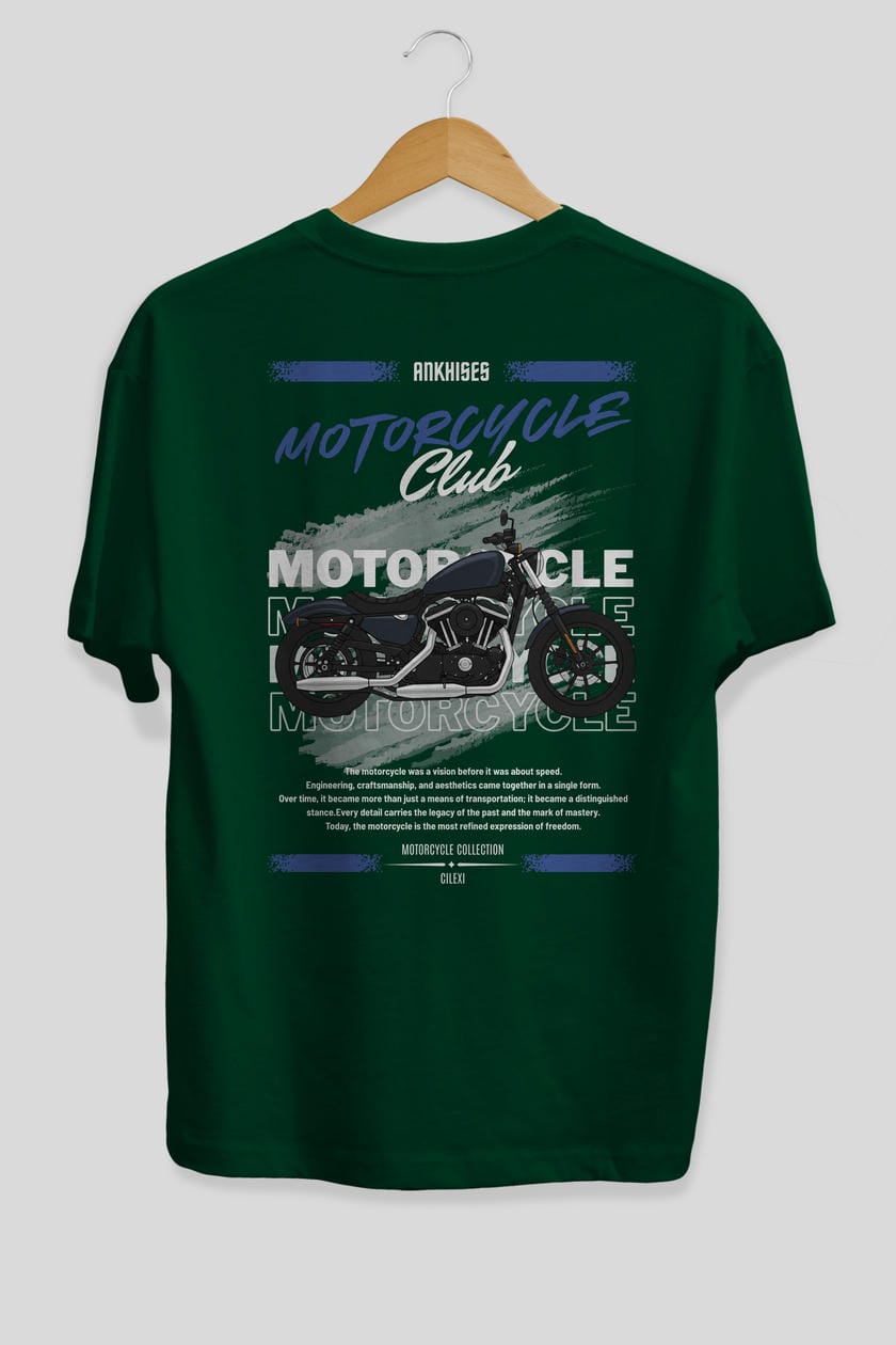 Motosiklet Serisi 30 Arka Baskılı Oversize t-shirt Erkek Kadın %100 Pamuk Bisiklet Yaka tişort