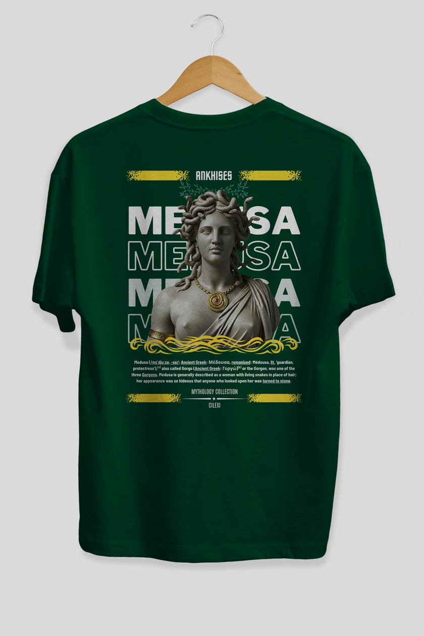 Medusa 4 Arka Baskılı Oversize t-shirt Erkek Kadın %100 Pamuk Bisiklet Yaka tişort