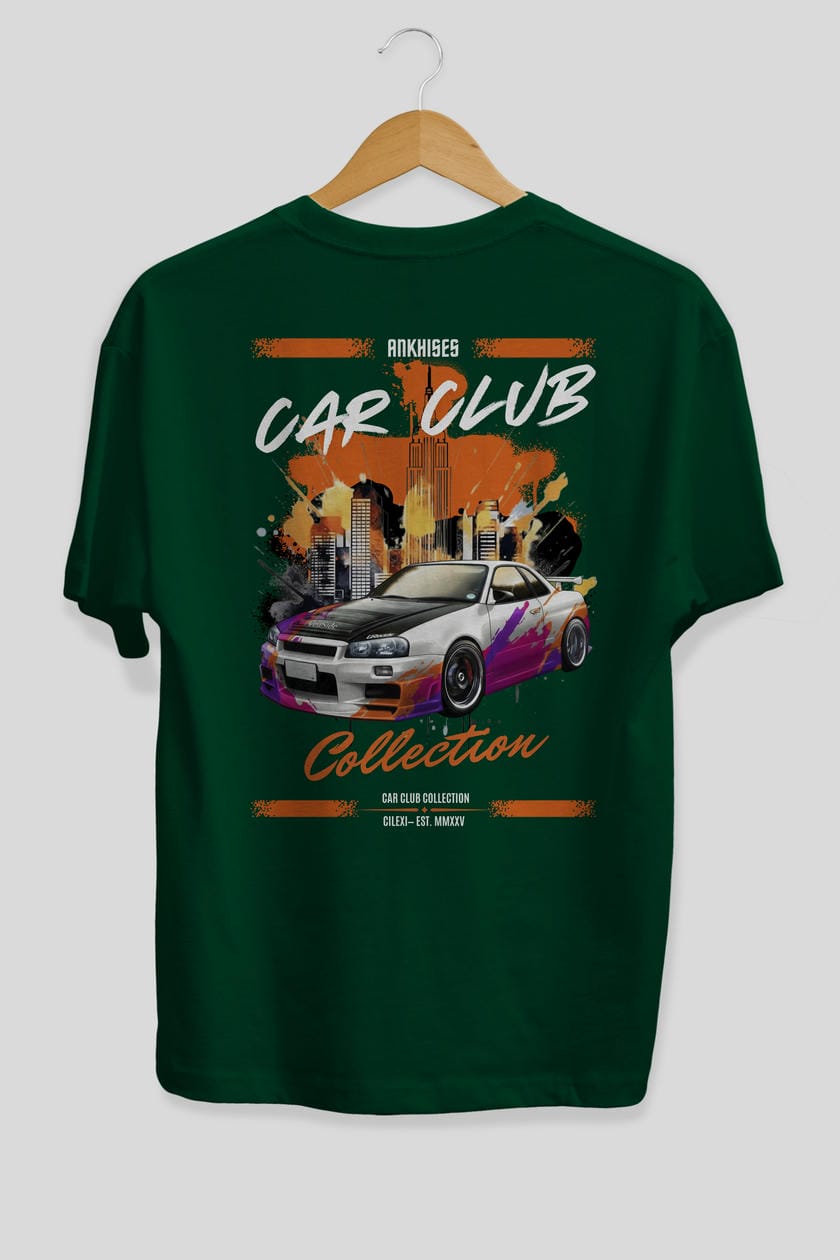 Araba Club Serisi 30 Baskılı Oversize t-shirt Erkek Kadın %100 Pamuk Bisiklet Yaka tişort