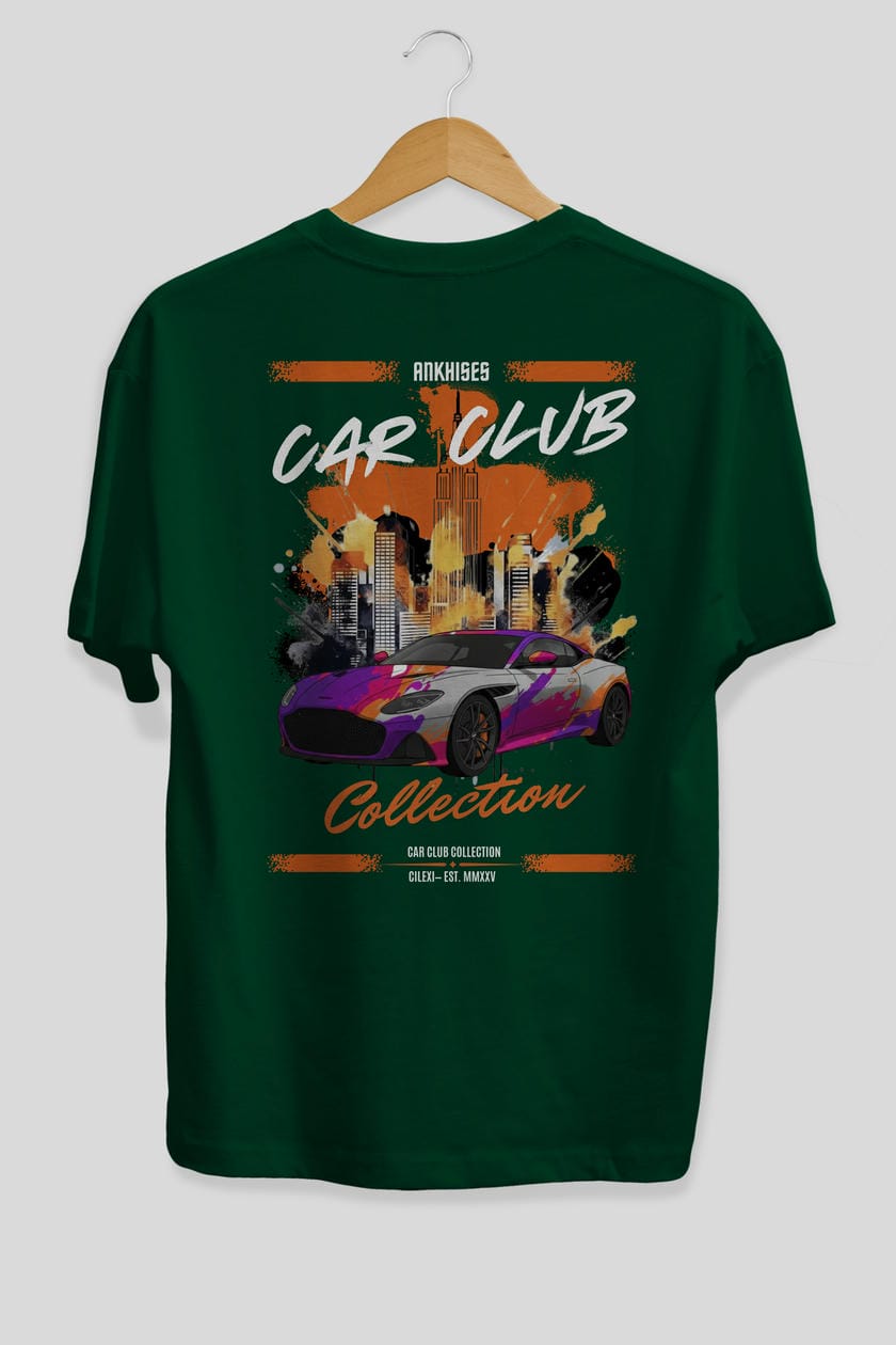 Araba Club Serisi 11 Baskılı Oversize t-shirt Erkek Kadın %100 Pamuk Bisiklet Yaka tişort