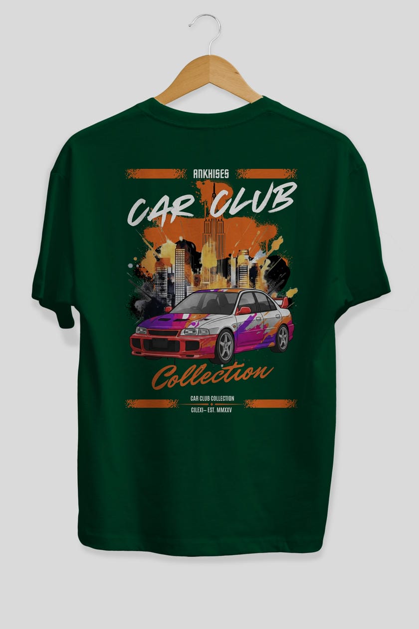 Araba Club Serisi 29 Baskılı Oversize t-shirt Erkek Kadın %100 Pamuk Bisiklet Yaka tişort