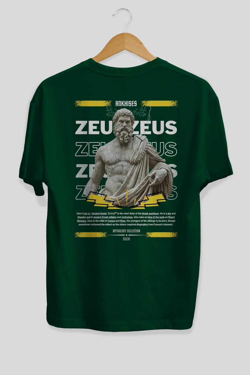 Zeus 1 Arka Baskılı Oversize t-shirt Erkek Kadın %100 Pamuk Bisiklet Yaka tişort