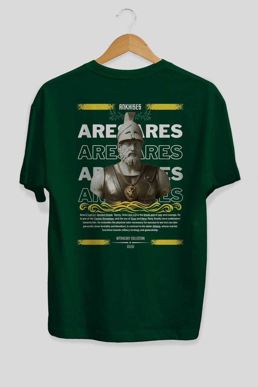Ares 2 Arka Baskılı Oversize t-shirt Erkek Kadın %100 Pamuk Bisiklet Yaka tişort