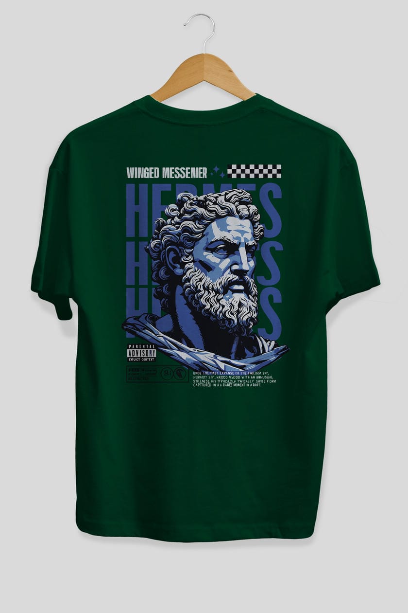 Hermes 1 Arka Baskılı Oversize t-shirt Erkek Kadın %100 Pamuk Bisiklet Yaka tişort