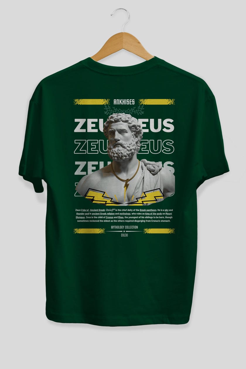 Zeus 2 Arka Baskılı Oversize t-shirt Erkek Kadın %100 Pamuk Bisiklet Yaka tişort
