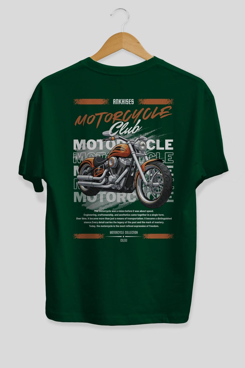 Motosiklet Serisi 34 Arka Baskılı Oversize t-shirt Erkek Kadın %100 Pamuk Bisiklet Yaka tişort