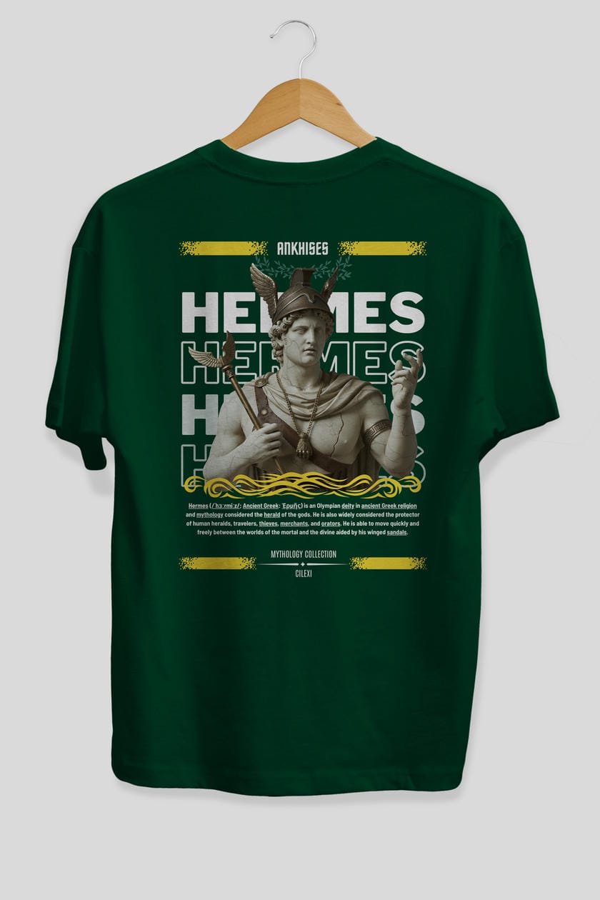 Hermes 1 Arka Baskılı Oversize t-shirt Erkek Kadın %100 Pamuk Bisiklet Yaka tişort