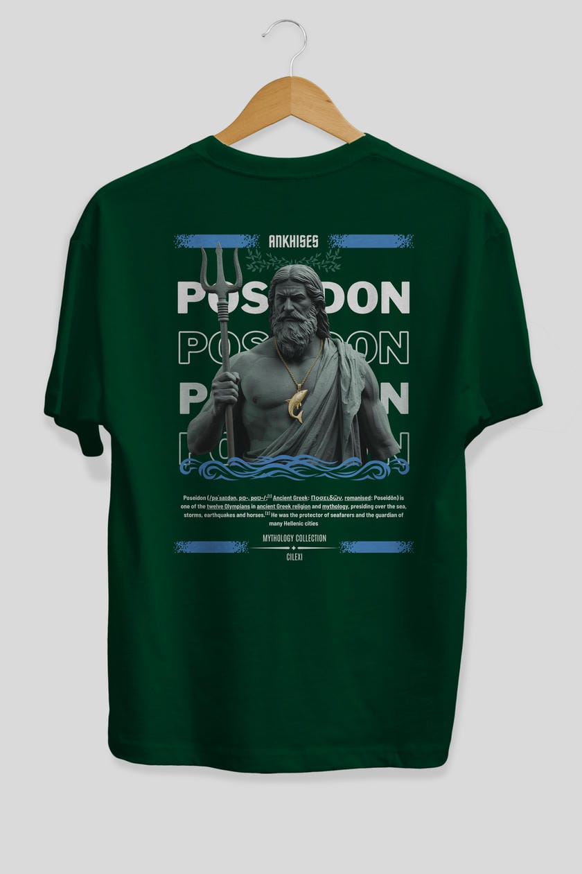 Poseidon 2 Arka Baskılı Oversize t-shirt Erkek Kadın %100 Pamuk Bisiklet Yaka tişort