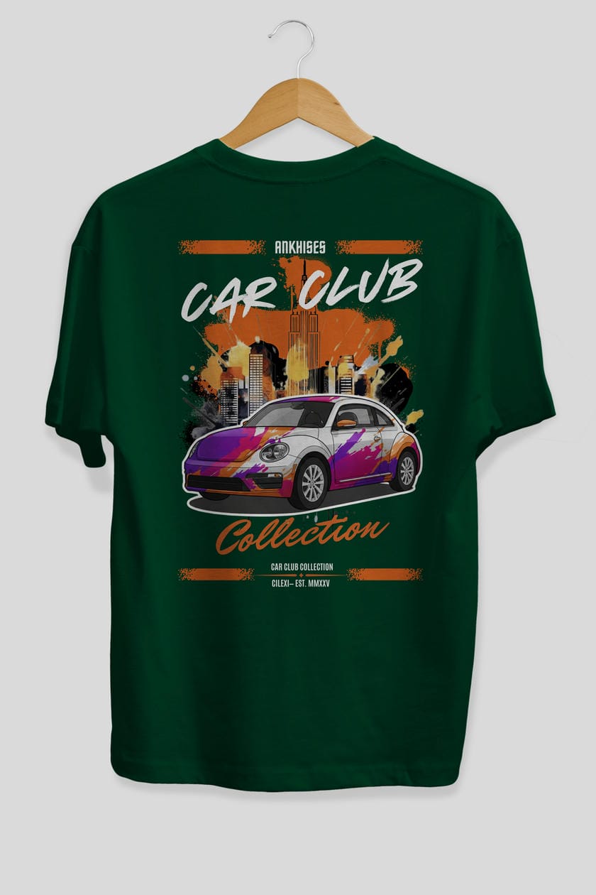 Araba Club Serisi 40 Baskılı Oversize t-shirt Erkek Kadın %100 Pamuk Bisiklet Yaka tişort