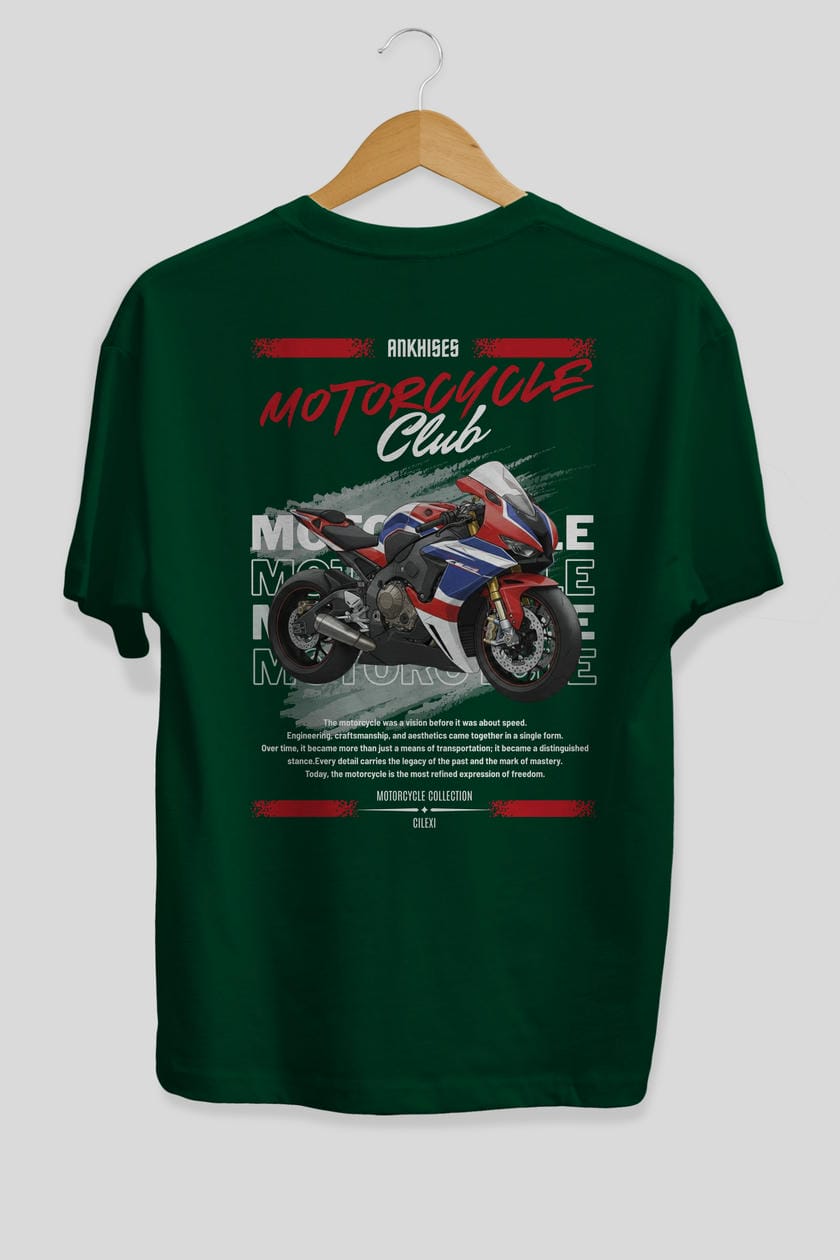 Motosiklet Serisi 3 Arka Baskılı Oversize t-shirt Erkek Kadın %100 Pamuk Bisiklet Yaka tişort