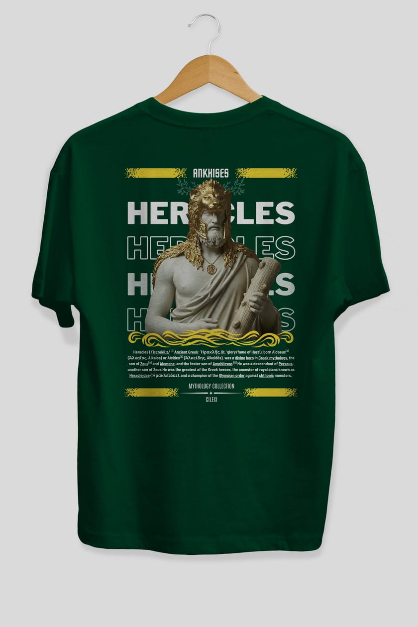 Heracles 1 Arka Baskılı Oversize t-shirt Erkek Kadın %100 Pamuk Bisiklet Yaka tişort
