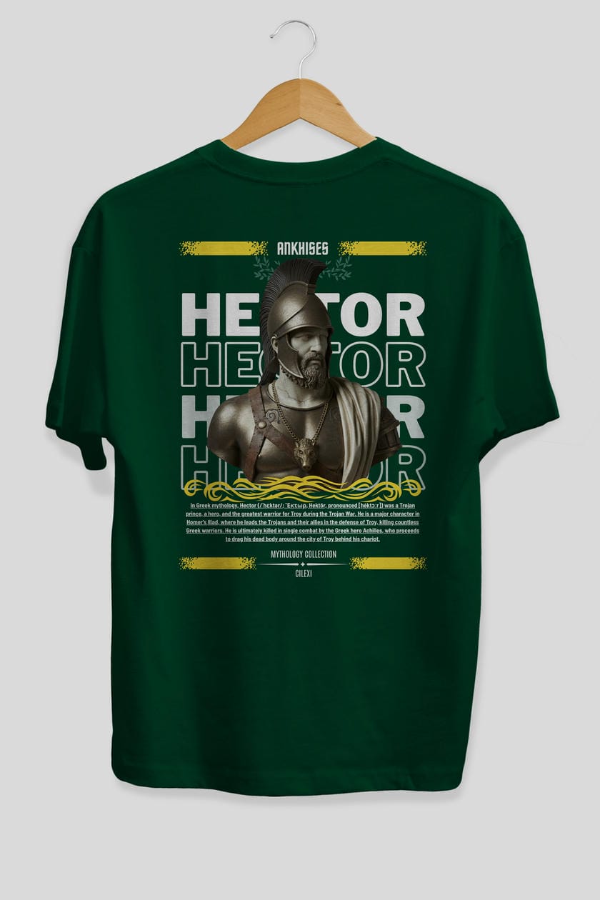 Hector 2 Arka Baskılı Oversize t-shirt Erkek Kadın %100 Pamuk Bisiklet Yaka tişort
