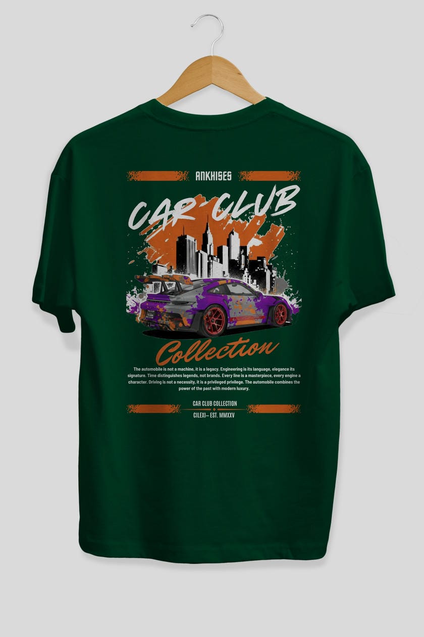 Araba Club Serisi 2 Baskılı Oversize t-shirt Erkek Kadın %100 Pamuk Bisiklet Yaka tişort