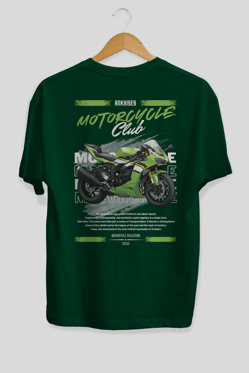 Motosiklet Serisi 15 Arka Baskılı Oversize t-shirt Erkek Kadın %100 Pamuk Bisiklet Yaka tişort
