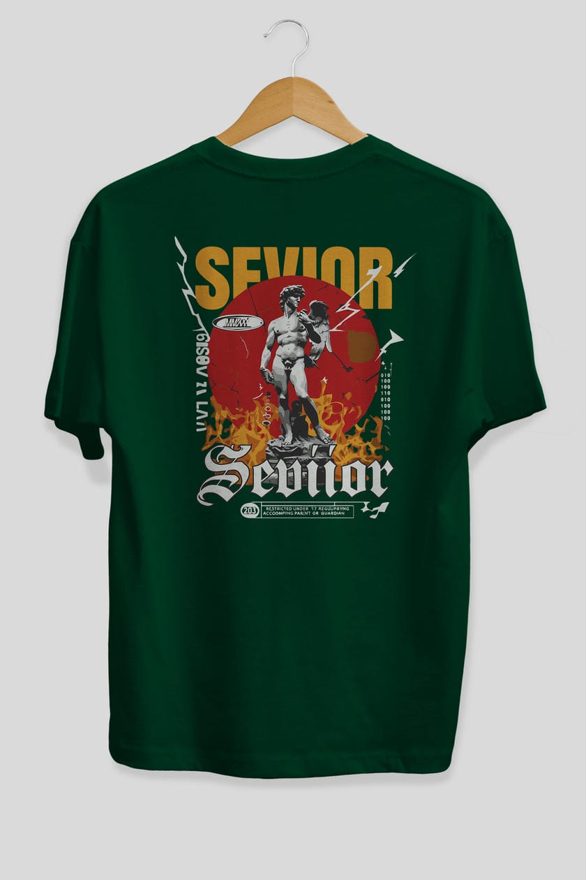 Sevior Arka Baskılı Oversize t-shirt Erkek Kadın %100 Pamuk Bisiklet Yaka tişort