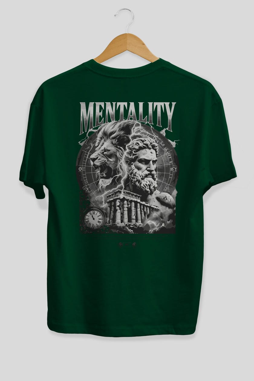 Mentality Zeus Arka Baskılı Oversize t-shirt Erkek Kadın %100 Pamuk Bisiklet Yaka tişort