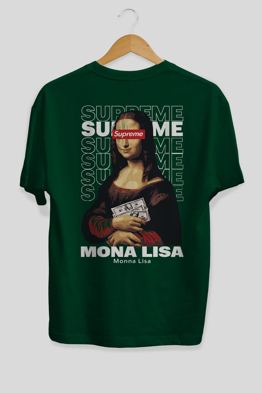 Mona Lisa Supreme Arka Baskılı Oversize t-shirt Erkek Kadın %100 Pamuk Bisiklet Yaka tişort
