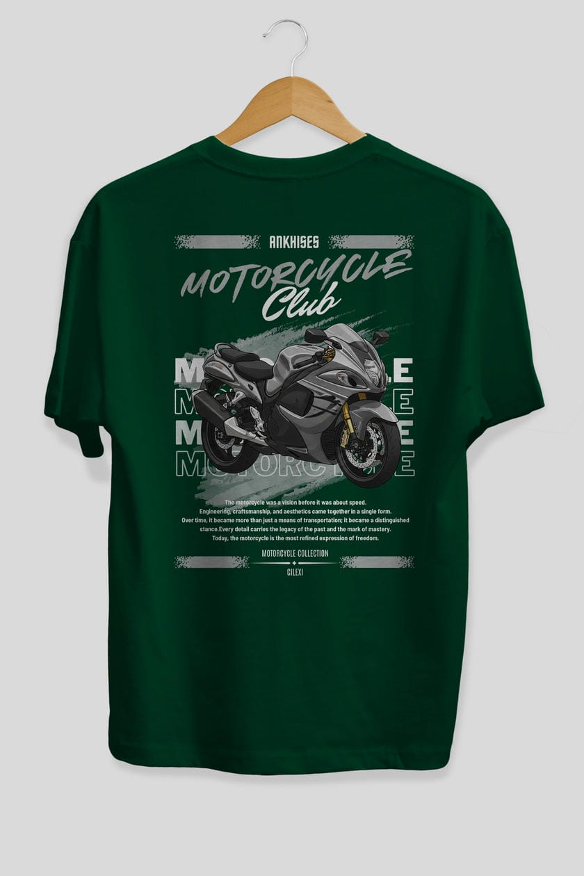 Motosiklet Serisi 9 Arka Baskılı Oversize t-shirt Erkek Kadın %100 Pamuk Bisiklet Yaka tişort