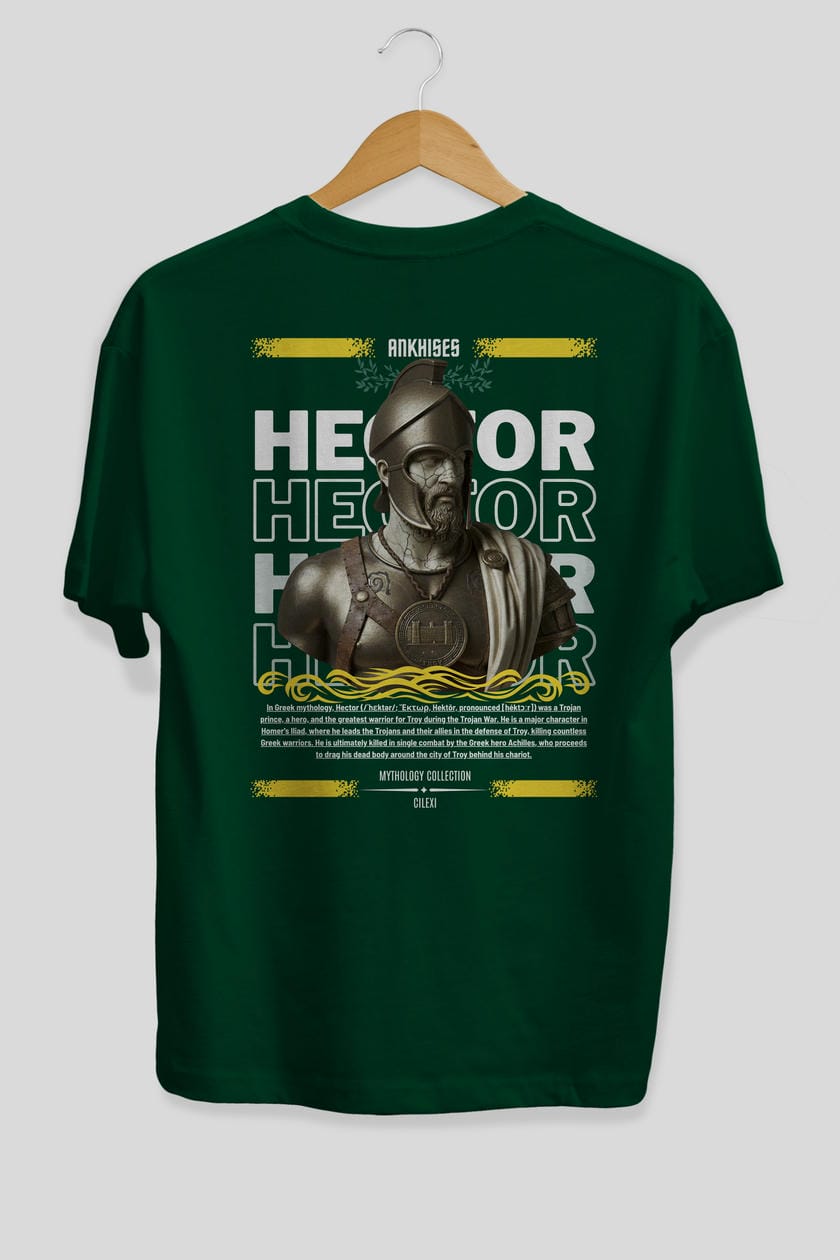 Hector 1 Arka Baskılı Oversize t-shirt Erkek Kadın %100 Pamuk Bisiklet Yaka tişort