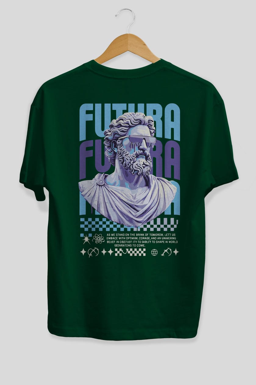 Futura Zeus Arka Baskılı Oversize t-shirt Erkek Kadın %100 Pamuk Bisiklet Yaka tişort