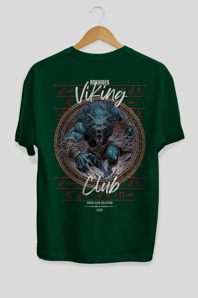 Fenrir Baskılı Oversize t-shirt Erkek Kadın %100 Pamuk Bisiklet Yaka tişort