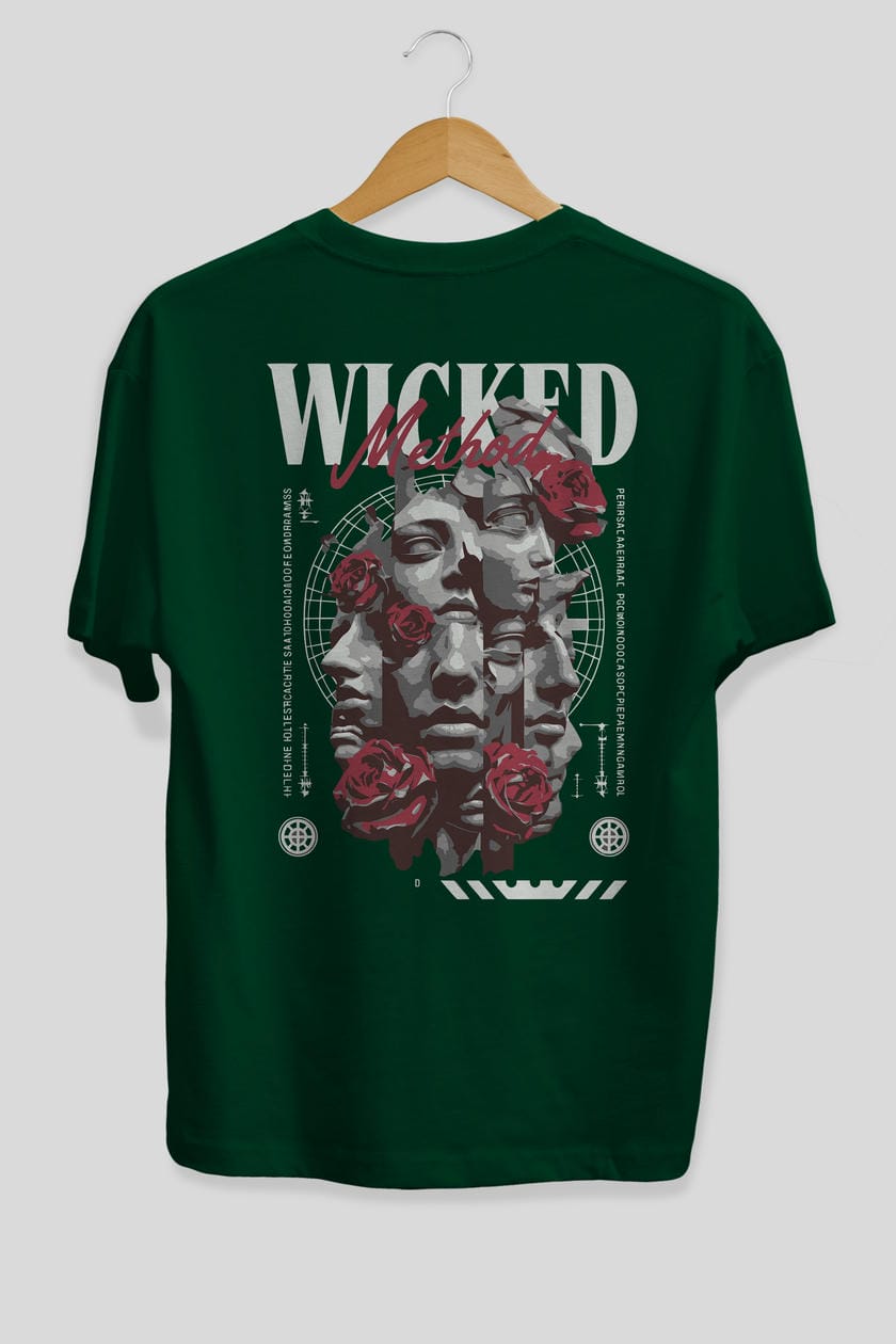 Wicked Method Arka Baskılı Oversize t-shirt Erkek Kadın %100 Pamuk Bisiklet Yaka tişort